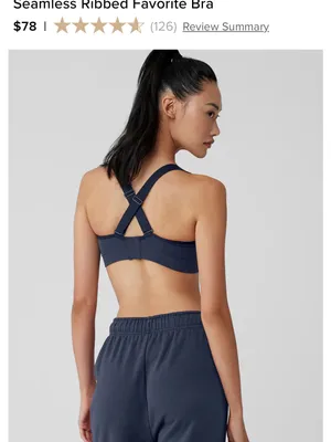 ALO Yoga Navy Ribbed V-Neck Sports Bra thumbnail 4