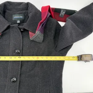 London Fog Womens XL Charcoal Gray Wool Blend Coat with Plaid Scarf 175069 thumbnail 5