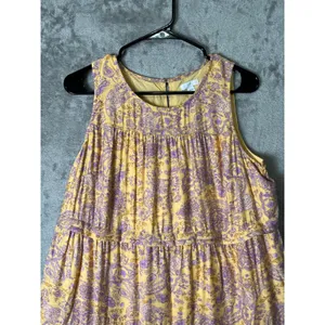 J.Jill Tiered Paisley Midi Dress Yellow Lavender‎ Boho Prairie Cottagecore MP thumbnail 2