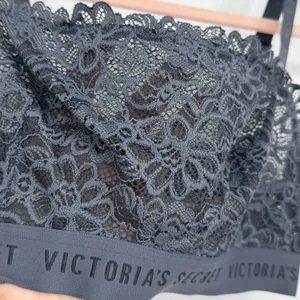 Victorias Secret Logo Band Lace‎ Bralette Dark Grey Floral Scalloped Large L/G thumbnail 3