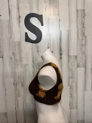 Teddy Bear Fuzzy Sherpa Crop Tank Top Bralette Womens Small Brown Beige thumbnail 2