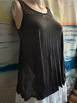 American Eagle Charcoal Black Crochet Trim Sleeveless Tank Top XXS thumbnail 4