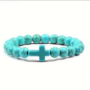 Lovely Faith Vintage-Inspired Turquoise‎ Beaded Bracelet with Cross Pendant thumbnail 2