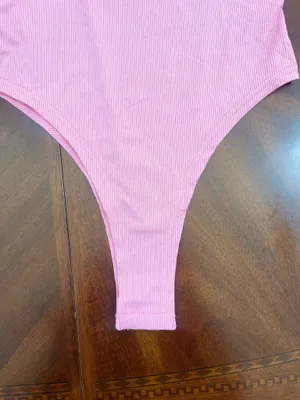 SHEIN Pink Ribbed Racerback Bodysuit Size Small thumbnail 4