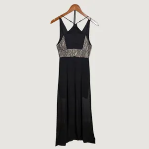 BCBGeneration Black Lace Trim T-Strap Back Chiffon Maxi Dress Size 4 thumbnail 6