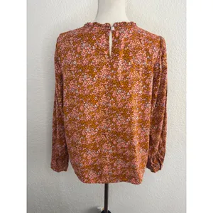 Universal Thread Floral Blouse L Excellent Ruffle Neck Long Sleeve Rust Multi thumbnail 2