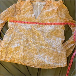 J.Crew Yellow Floral Long Sleeve V-Neck Ruffle Blouse Top small thumbnail 13
