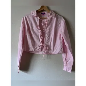 Edikted Melrose Cotton Tie Front Long Sleeve Shirt Baby Pink Size XS thumbnail 4