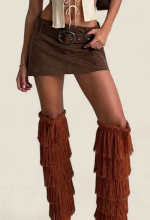 Source Unknown long fringe festival Women's Orange Brown knee high Boots size 7 thumbnail 1