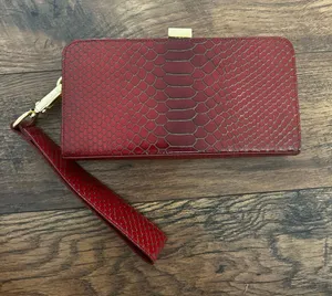 Hobo international red snakeskin gold metal wristlet clutch thumbnail 1