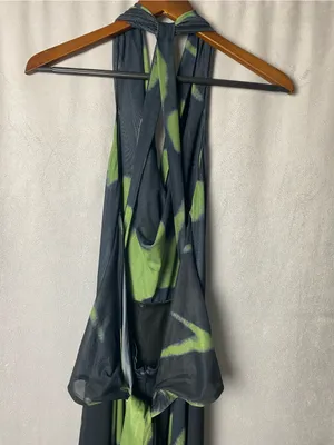 Faeriesty Dramatic mermaid Black Green Camo Halter neck Printed Maxi Dress S thumbnail 9