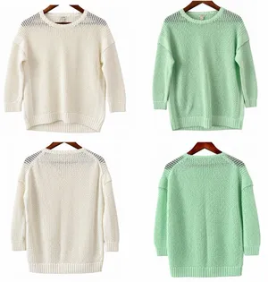 Set of 2 J.Crew Womens M Open Knit Sweaters Mint Green Ivory Cotton NWOT thumbnail 1