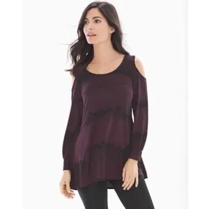 Soma Women's Cold Shoulder Tunic Merlot Agile Lines Banded Cuffs‎ Size Medium thumbnail 3