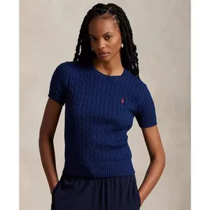 ✨Ralph Lauren Sport Women's Cable-Knit Cotton Short-Sleeve Purple Sz L Sweater✨ thumbnail 2
