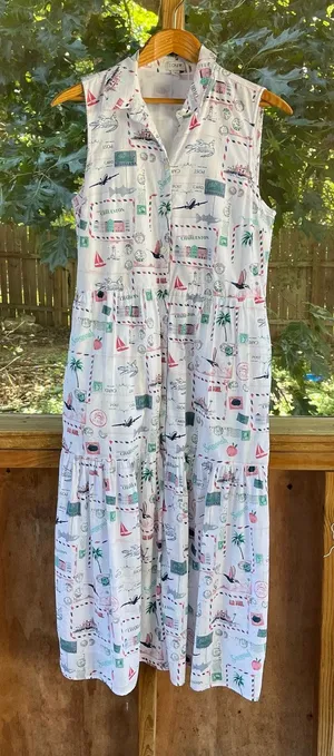 J.Crew Factory Women's White Postcard Print Sleeveless Midi Dress Size 8 thumbnail 1