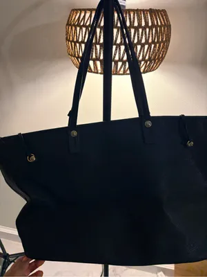 henri bendel Black Leather Tote with Gold Logo Charm thumbnail 5