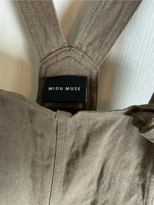 Miou Muse Taupe Linen-Blend Wide-Leg Overalls - Size M Women’s thumbnail 5