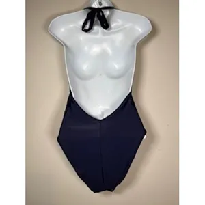 Aerie One Piece Swimsuit Medium Navy Blue Plunging Halter Neck‎ Open Back Swim thumbnail 5