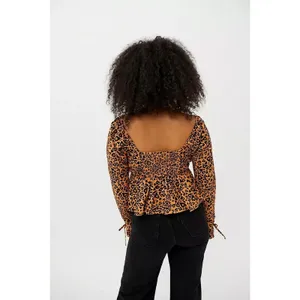 Urban Outfitters Womens Blouse‎ Sz M Ava Smocked Heart Leopard Print NEW thumbnail 4