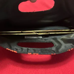 Bag Black Satin Clutch with Red Embroidered Characters & Gold Frame by LA REGALE thumbnail 6