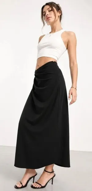 Abercrombie & Fitch‎ Black Draped Wrap Midi Skirt XS Elastic Waist Lined Stretch thumbnail 1