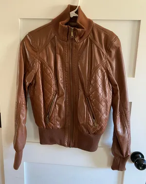 Faux Leather Bomber Jacket Brown Size M thumbnail 1