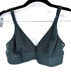 LIVELY The Busty Bralette Medium Green Striped Mesh Plunge Wireless Bra thumbnail 1