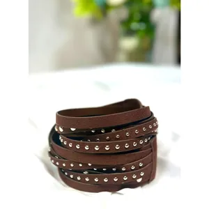 8 Other Reasons Suedette Studded Belt in Brown 43" thumbnail 6