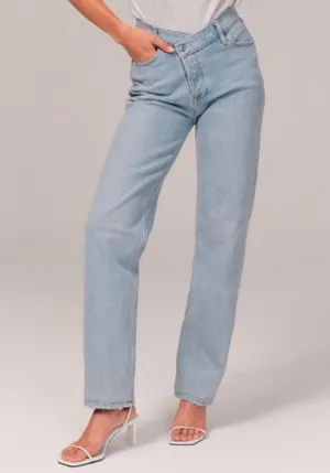 Abercrombie & Fitch Curve Love Crossover Dad High Rise Straight Leg Jeans Sz 16 thumbnail 1