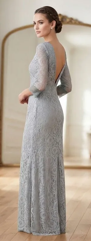 Lulu's Maxi Dress Women Small Grey Lace V-Back LD9071H Wedding Guest Formal Gown thumbnail 1