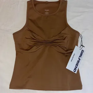 NWT Girlfriend Collective Quinn Tank Top Sepia Brown Small Ruched Twist Small thumbnail 1
