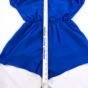 The Hanger Boho Blue Ruffle‎ Cold Shoulder Romper Strappy Back M Cottagecore thumbnail 4