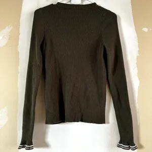 Madewell Ruffle Cuff Henley Sweater Ribbed Knit Pullover Slim Fit Green Medium thumbnail 6