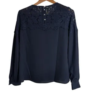 Lulu's Women’s Picture This Lace Round Neck Long Sleeve Blouse Navy size S thumbnail 2