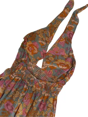 ZESICA Boho Retro Floral Halter Maxi Dress Pink Orange Tiered Sun Dress Large thumbnail 11