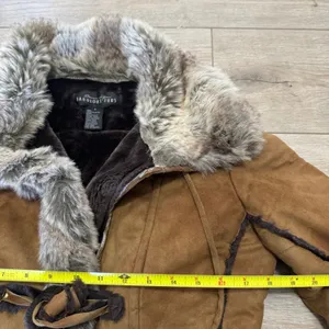 Donna Salyers Fabulous Furs Jacket S Brown Faux Suede Shearling Fur Y2K Boho thumbnail 5