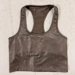 Beyond Yoga Womens Metallic Snakeskin Racerback‎ Crop Top Shelf Bra Bronze Small thumbnail 1