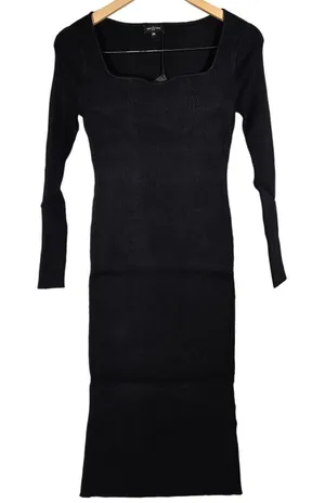AREA STARS Black‎ Ribbed Knit Square Neck Long Sleeve Sweater Dress XS thumbnail 1