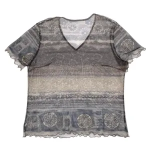 Vintage 90s Y2K Sheer Mesh Top Short Sleeves Lettuce Hem Fairy Grunge Baby Tee thumbnail 2