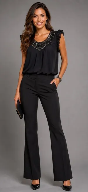 Express Editor Black Dress Pants | Wide Leg Stretch Career Trousers Women 12R thumbnail 1
