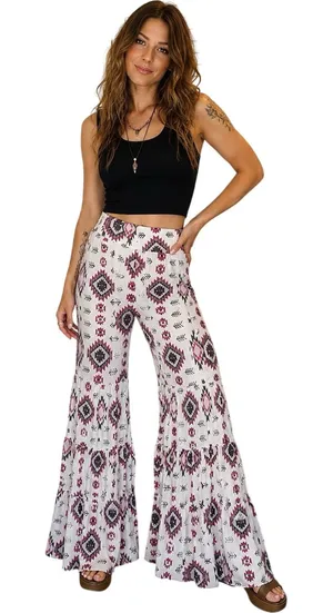Marigold Kiss Women’s Flare Pants L Geometric Print White Pink Black Gray thumbnail 1