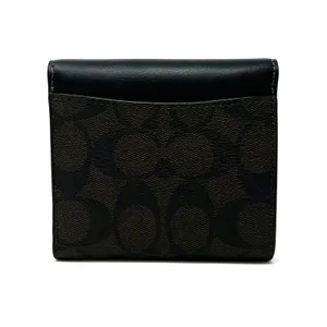 Coach Small Trifold Wallet In Blocked Signature Canvas Brown Black Leather CE930 thumbnail 3