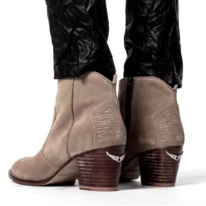 Zadig & Voltaire Molly Khaki Suede Wing Ankle Boots Spain 36 Western Block Heel thumbnail 1