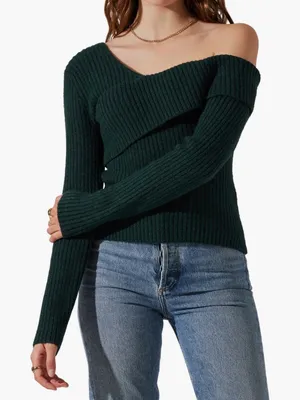 Astr The Label Asymmetrical Foldover One Shoulder Sweater Green Medium $70 thumbnail 1
