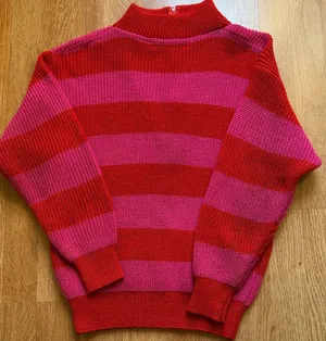 Vibrant Red and Pink Striped Women's Turtleneck Sweater thumbnail 1