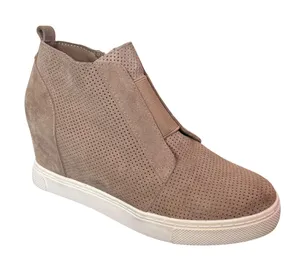 Steve Madden Wedge Sneakers Womens 7 Taupe Perforated Leather Zip High Top thumbnail 1
