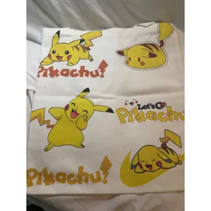 Nintendo Pokemon Pikachu Canvas Tote Bag Lets Go Pikachu Reusable Shopper White Graphic thumbnail 2