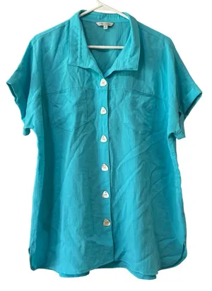 John Mark Short Cuff Sleeved Shirt Button Down Women Size Large Artsy Casual thumbnail 1