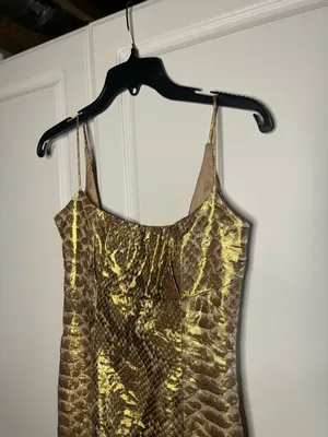 Vintage Y2K Tracy Reese Silk Gold Metallic Snakeskin Mini Party Dress thumbnail 4