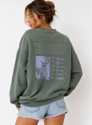 Anine Bing Sweatshirt Womens S Green Harvey Tour Graphic Organic Cotton Pullover thumbnail 1